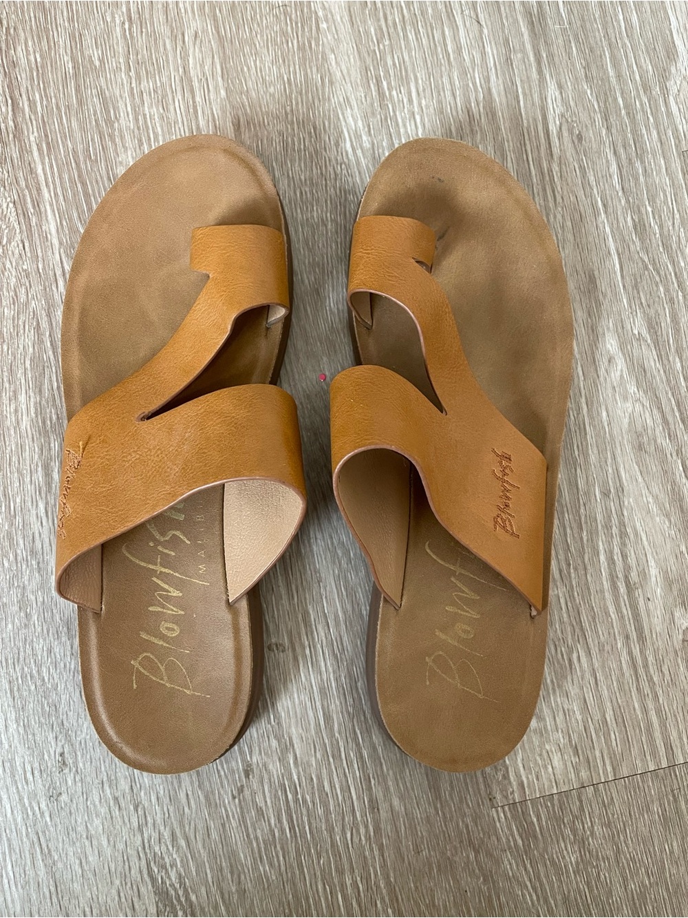 Blowfish Cognac Leather Slide Sandals